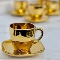 سرویس فنجان نعلبکی چای خوری  مربع طلایی  