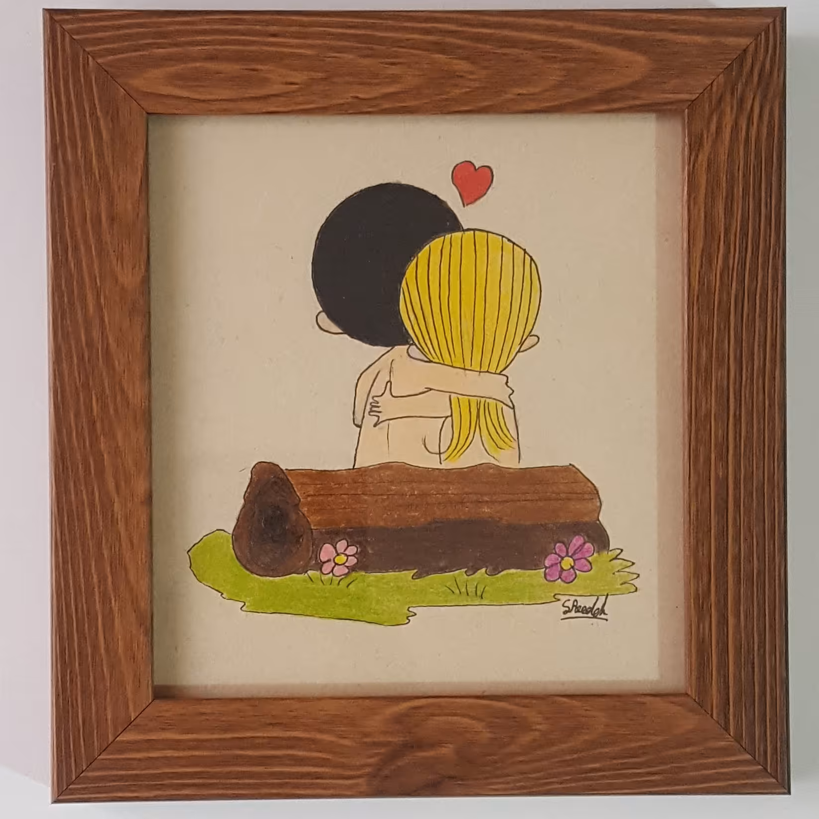 تابلو نقاشی مدادرنگی طرح لاویز سایز 11در11 قاب دار کد 1