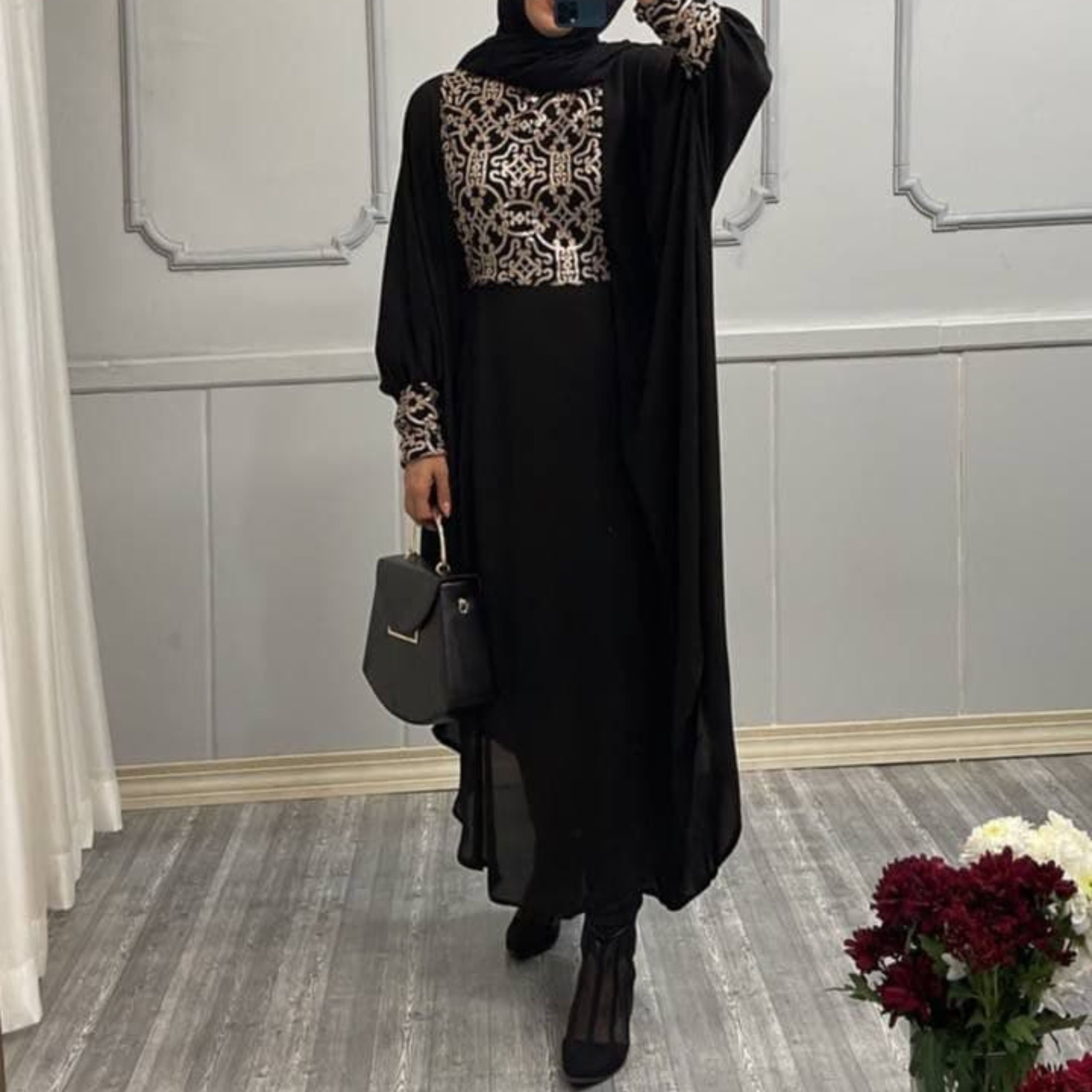 مانتو عبایی کرپ حریر (بدن نما نیست)