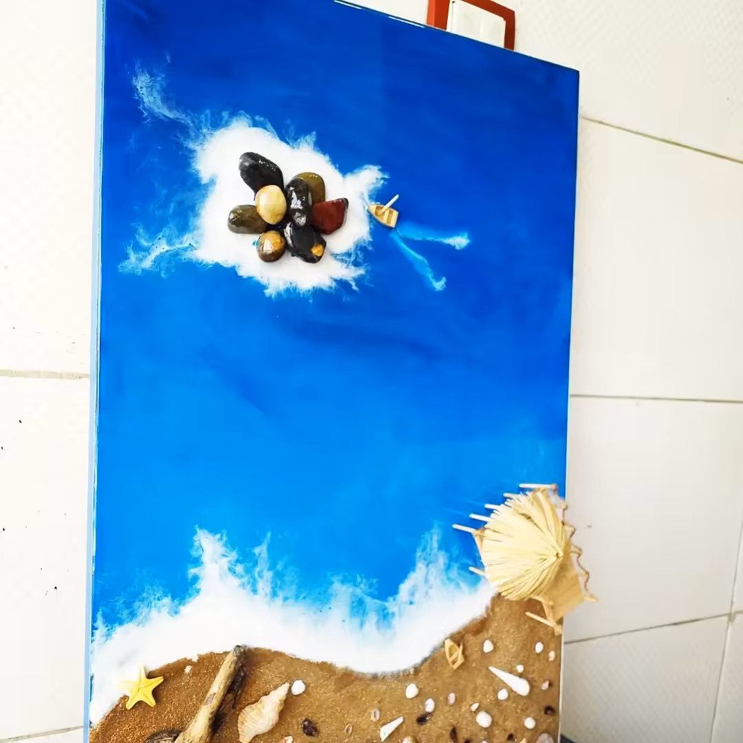 تابلو رزینی طرح دریا و  ساحل با شن طبیعی 