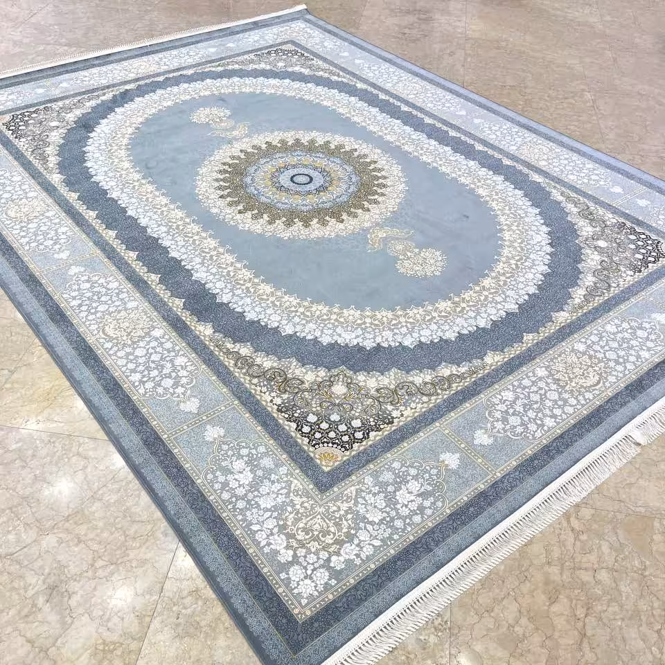 فرش اکرلیک 12 متری  1200 شانه گل برجسته طلاکوب طرح سپیده رنگ دودی