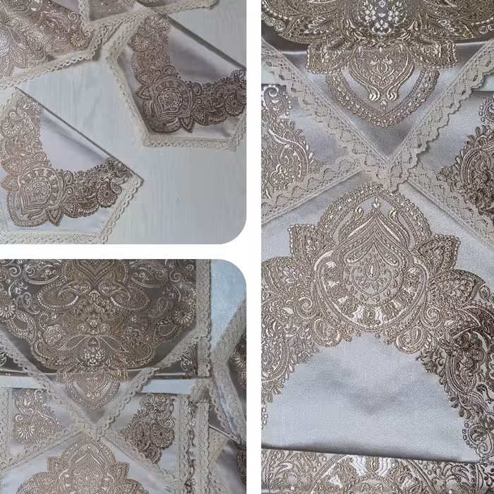 رومیزی 4 تیکه ساتن جدید رنگ نسکافه ای 