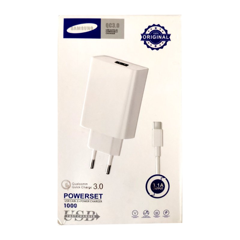 شارژر کامل سامسونگ POWERSET QC3 همراه کابل تایپ سی فست شارژ کیفیت عالی