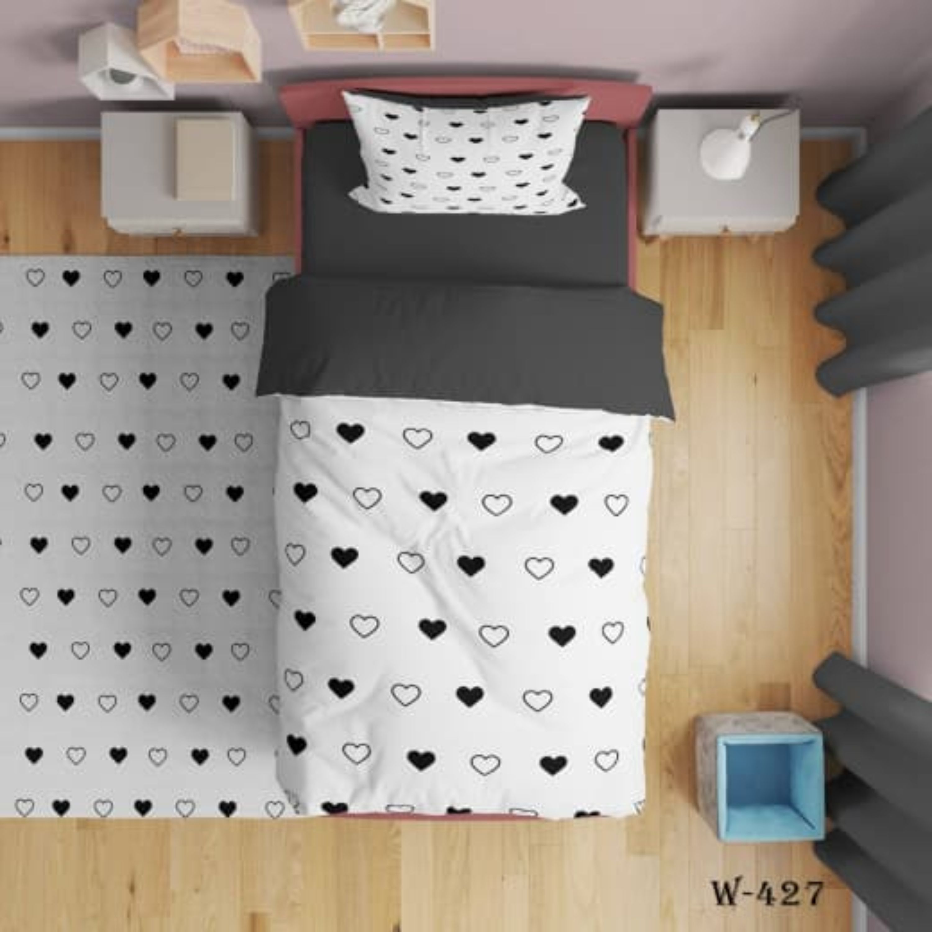 روتختی یک نفره سه بعدی کودکان و نوجوانان میکروتترون مدل قلب سفید و مشکی