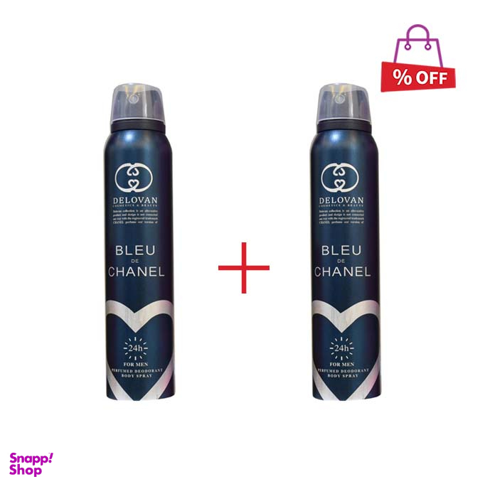 اسپری خوشبو کننده بدن مردانه دلوان (Delovan) مدل bleu de chanel حجم 200 میلی‌‌لیتر مجموعه 2 عددی