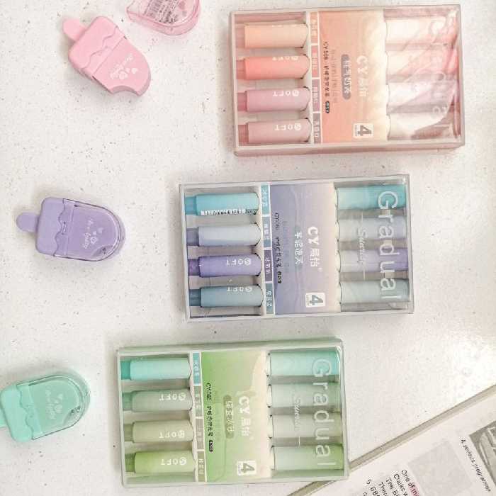 هایلایتر قلمی پینترستی پک 4 عددی در رنگهای بنفش صورتی و سبز