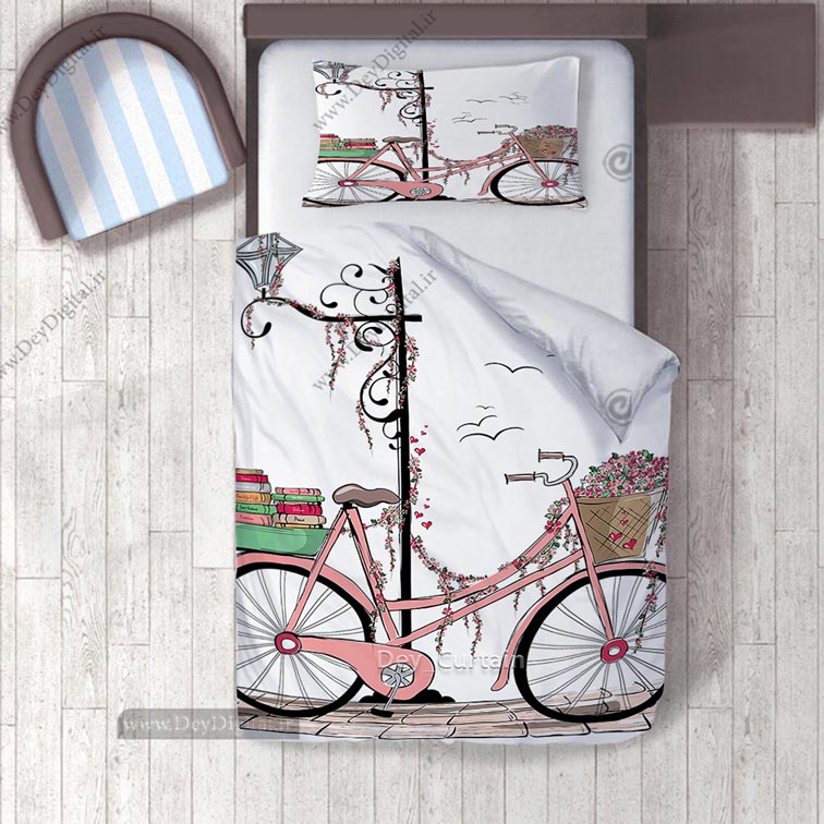 روتختی نوجوان دختر طرح دوچرخه صورتی فانتزی با سبد های گل های زیبا Sh-2018