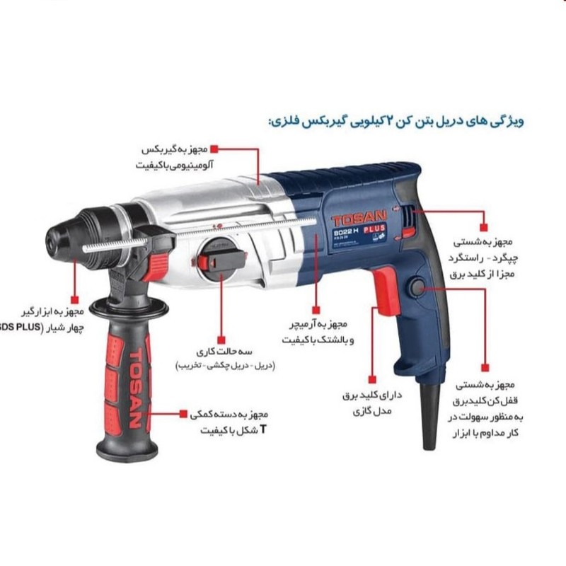 دریل بتن کن 3 کیلویی توسن مدل 8022H نیم تنه فولادی