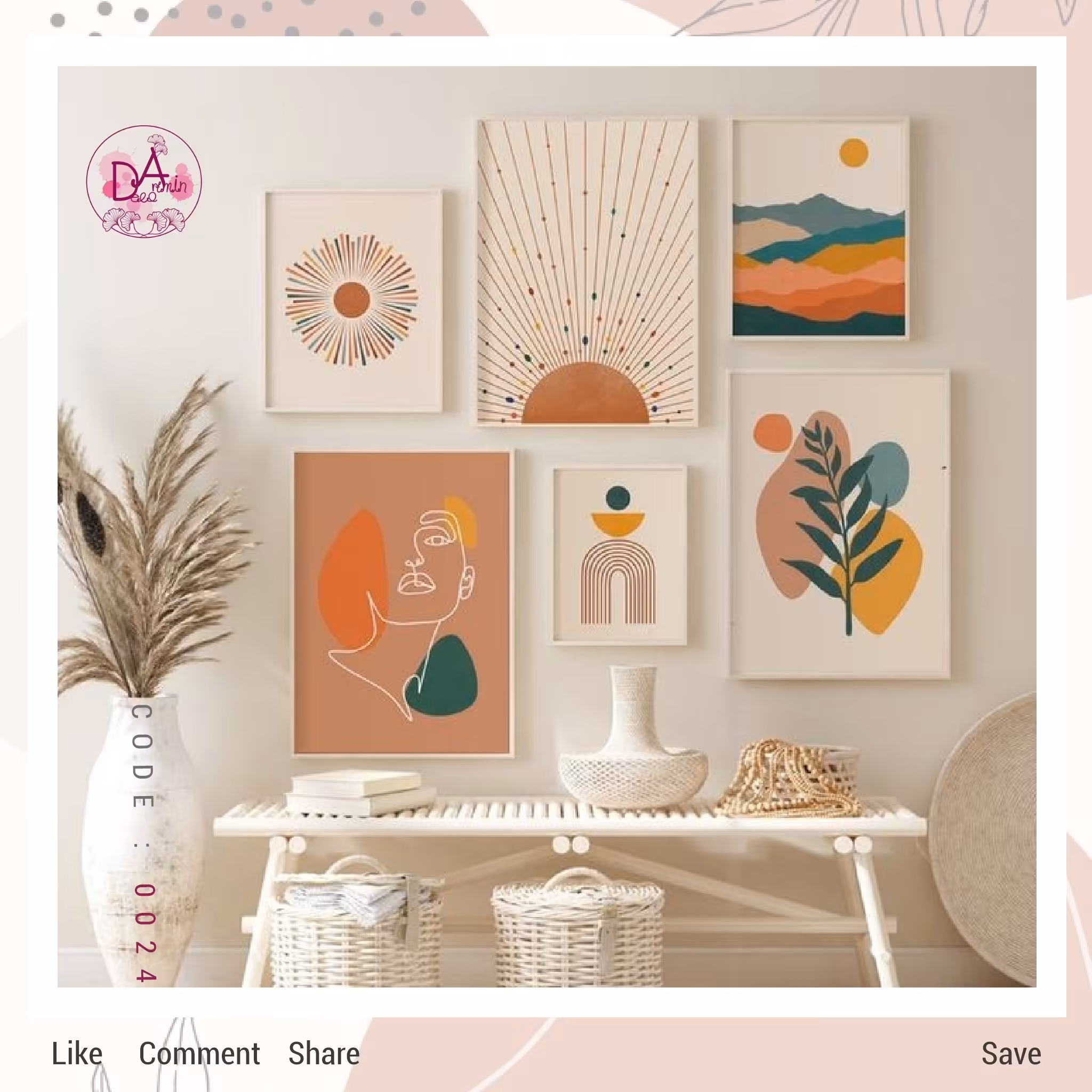 ست تابلو دکوراتیو طرح مینیمال( سه عدد30در40)(دوعدد20در30)(یک عدد15در21)