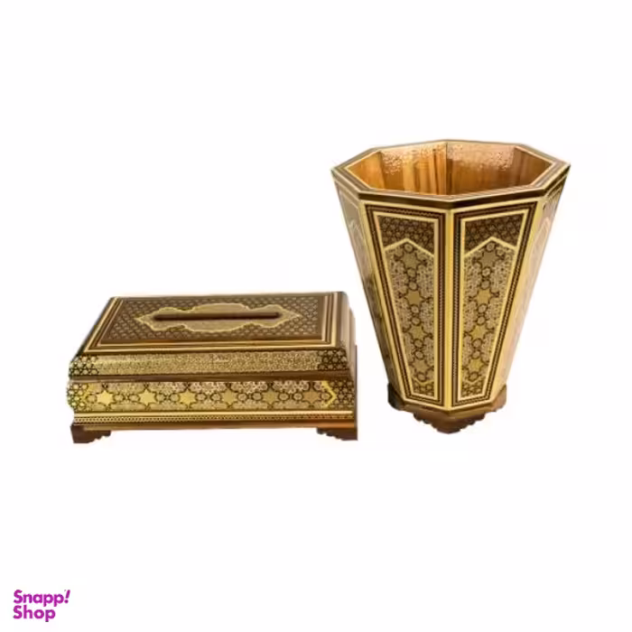 ست سطل و جعبه دستمال کاغذی خاتم کاری ممتاز