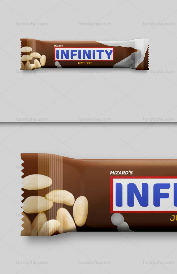 طرح لایه باز موکاپ بسته بندی شکلات مغزدار | گرافیک با طعم تربچه
