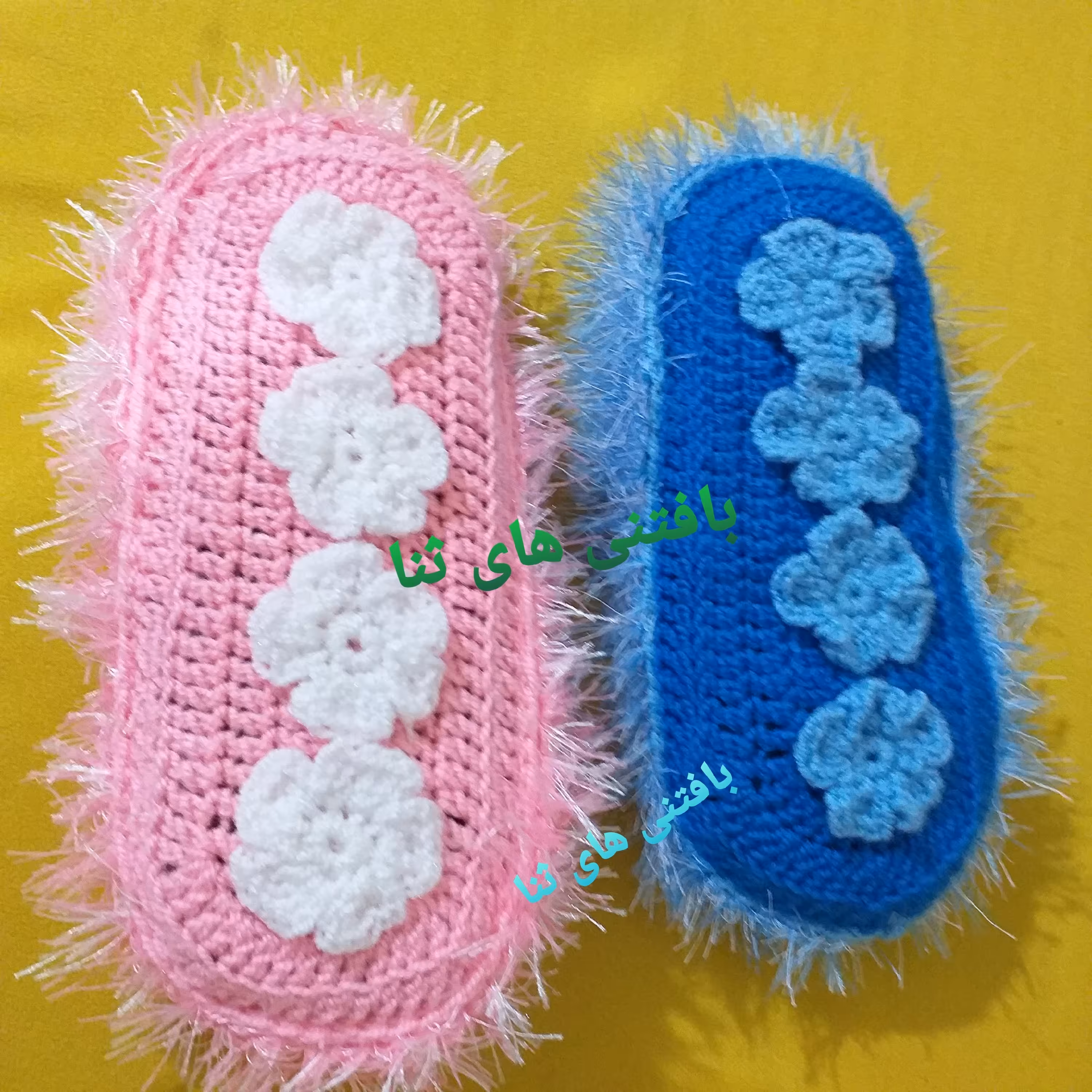 سفره پاکن عروس طرح شکوفه د رنگبندی دلخواه در غرفه بافتنی های ثنا