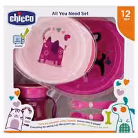 سرویس ظرف غذای کودک چیکو اورجینال تمام سیلیکونی 5 تکه صورتی    12 chicco gift set  BPA FREE