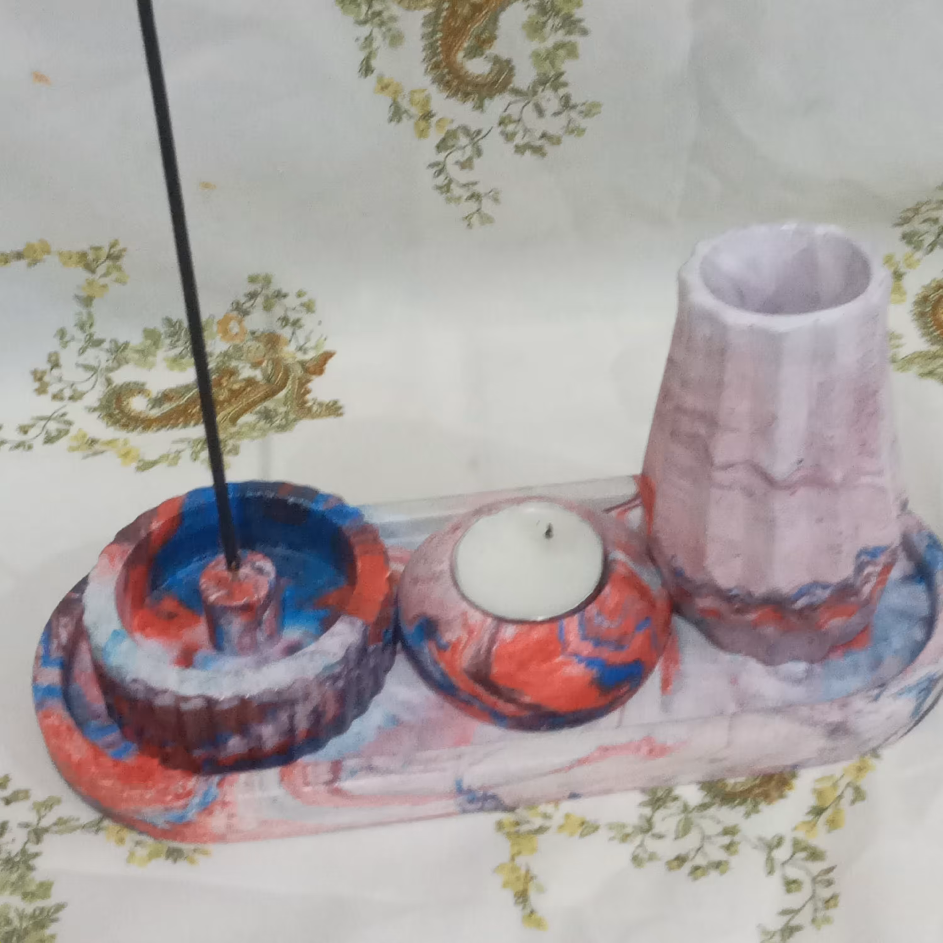 ست سنگ مصنوعی چهار تکه در رنگ آبی وقرمز ابرو بادی 