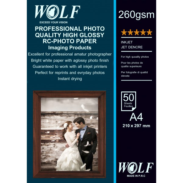 کاغذ فتوگلاسه ولف سایز A4 وزن 260 گرم 50 برگ