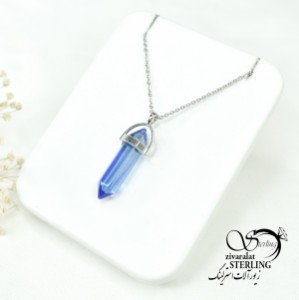 گردنبند استیل استوانه آبی رنگ کد 6612