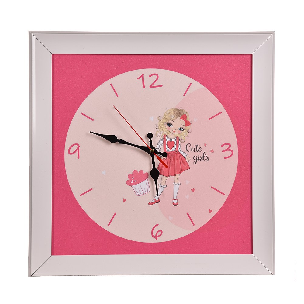 ساعت دیواری کودک مدل دختر صورتی