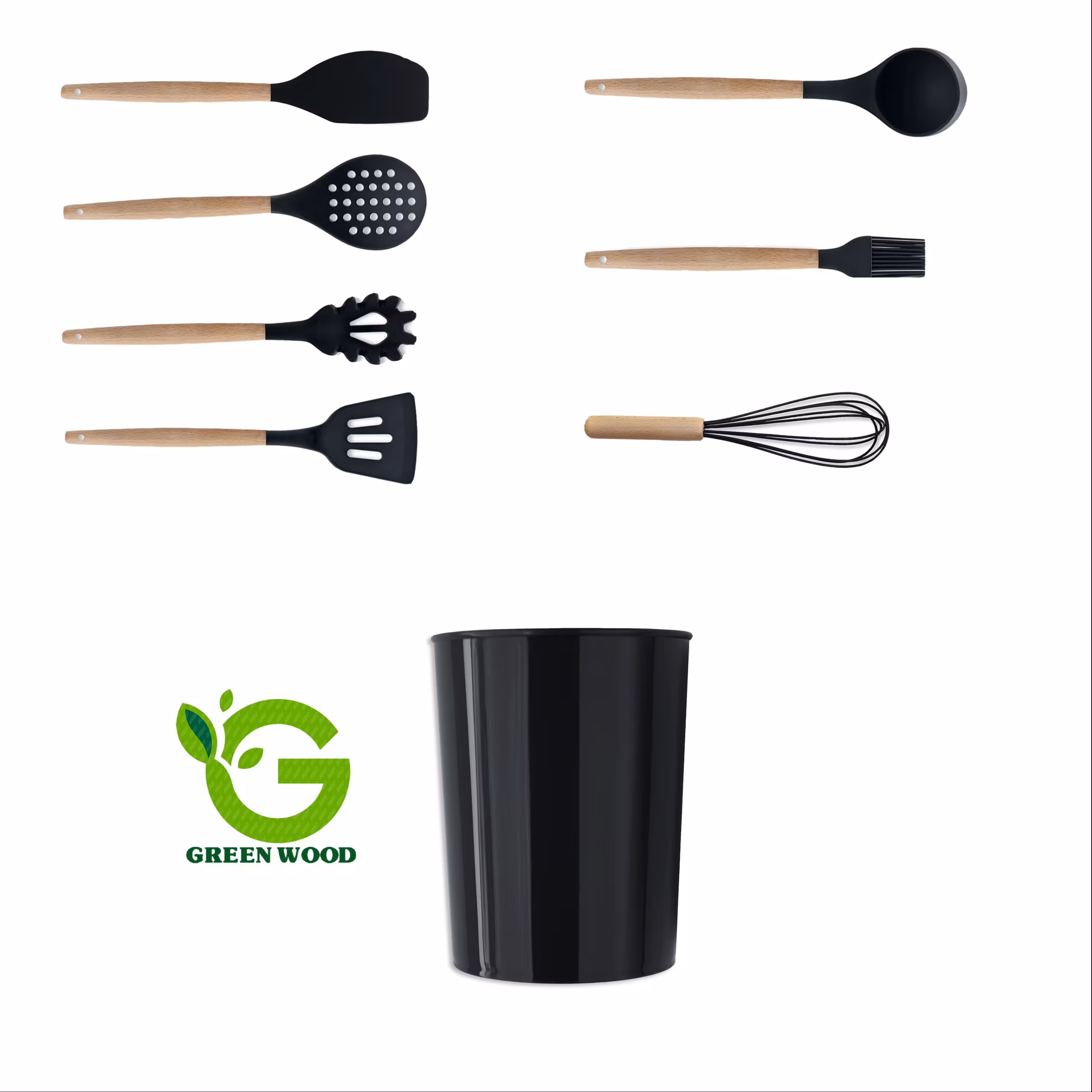 سرویس کفگیر و ملاقه 8 پارچه سیلیکونی رومانتیک هوم مدل Black کد Gw40102013