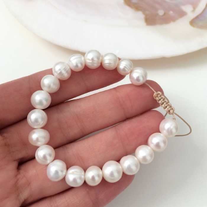 دستبند مروارید طبیعی مروارید پرورشی طبیعی مروارید سفید دستبند ماه تولد ماها دستبند مروارید گرد دستبند همه ماها