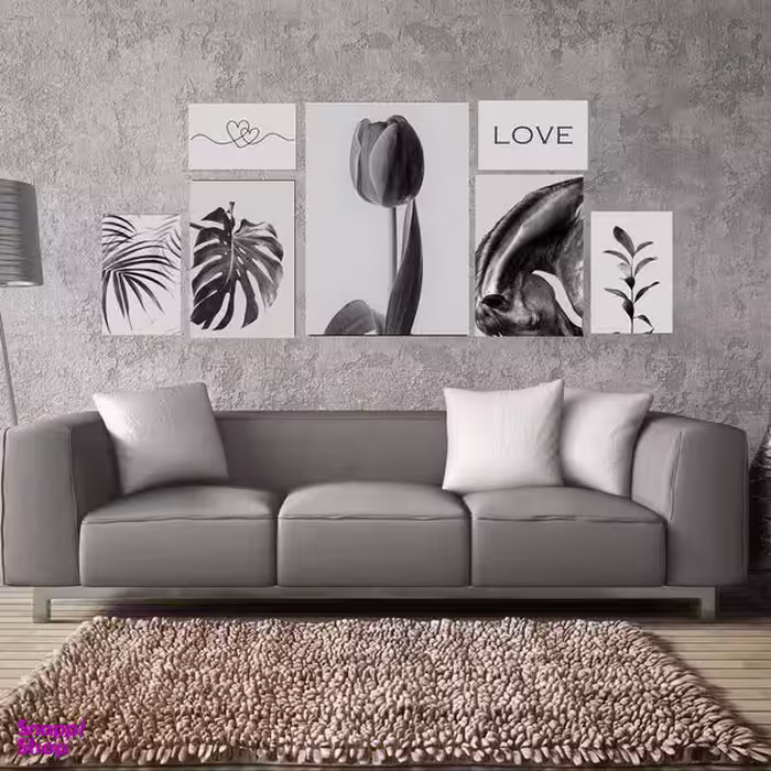 تابلو شاسی بکلیت طرح مدرن گل لاله و برگ انجیری مدل SH-1531 مجموعه 7 عددی