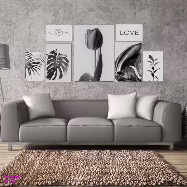 تابلو شاسی بکلیت طرح مدرن گل لاله و برگ انجیری مدل SH-1531 مجموعه 7 عددی
