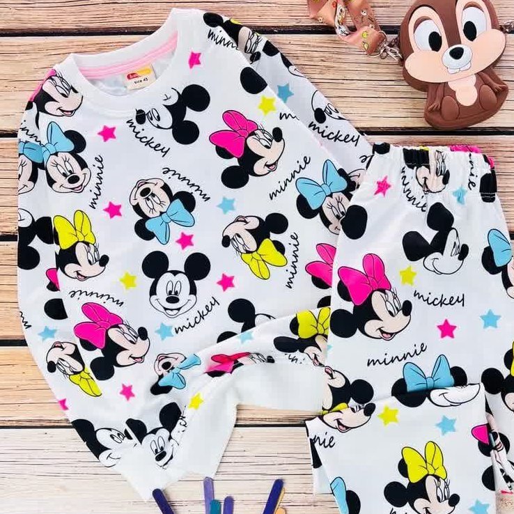 بلوز شلوار آستین بلند پنبه فلامنت فوق العاده خوش آب و رنگ اسپرت میکی موس