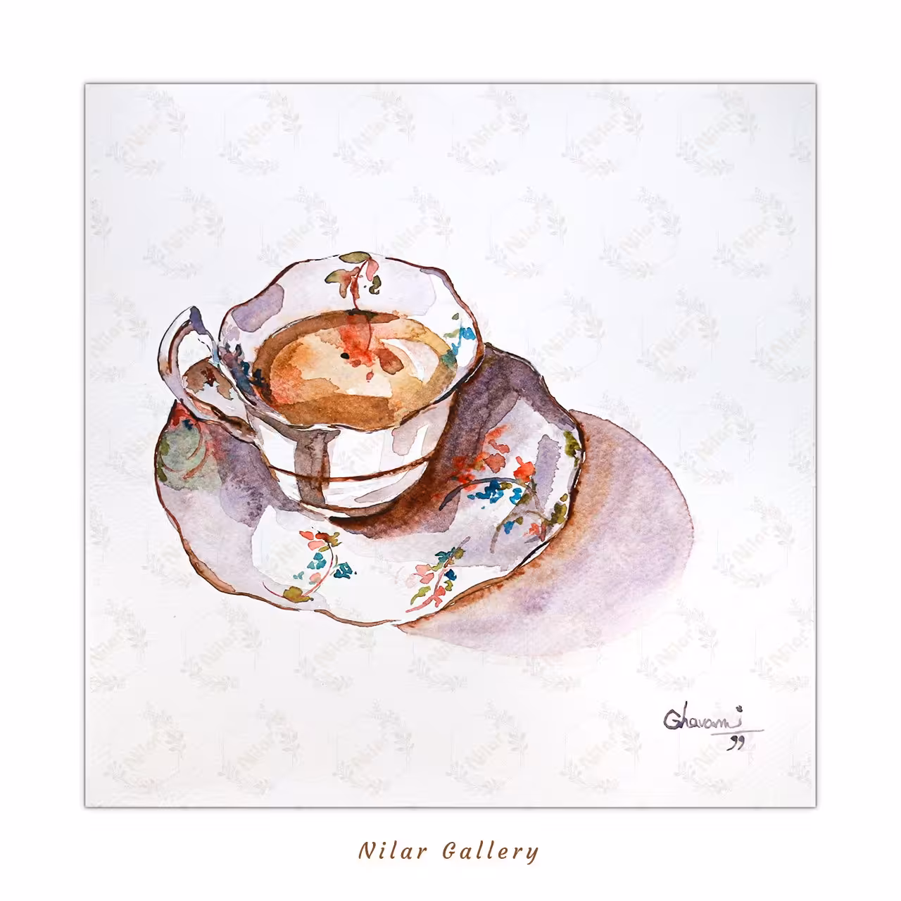 تابلو آبرنگ فنجای چای
