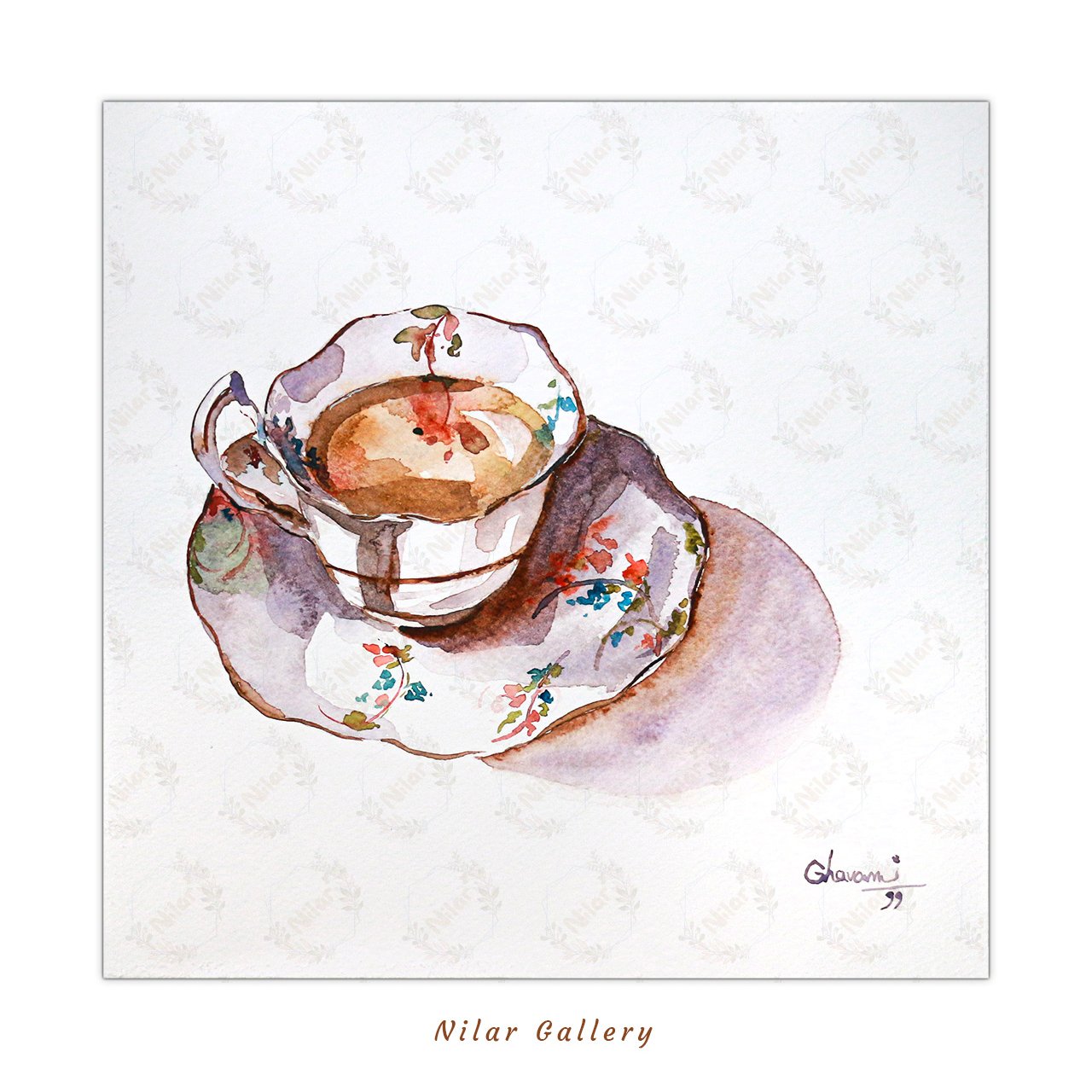 تابلو آبرنگ فنجای چای