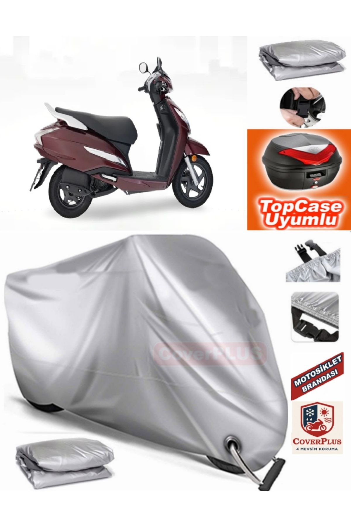 چادر موتورسیکلت خاکستری قفل سازگار هوندا ACTVA 125 BRANDA TOPCASE کیسه عقب MotoEn