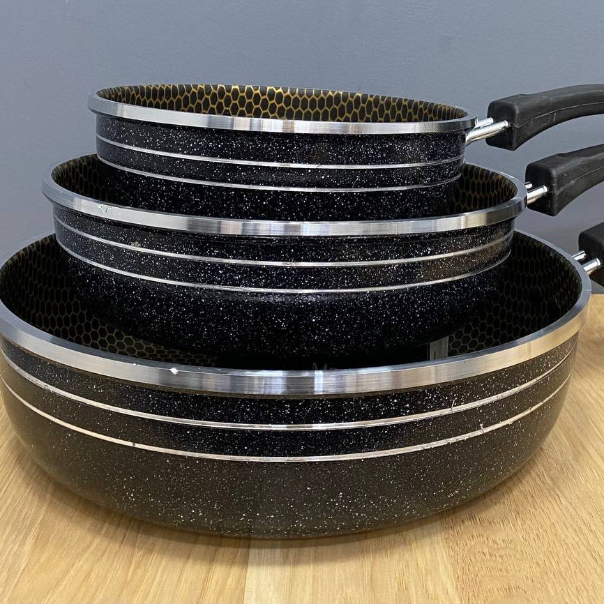 ماهیتابه ست 3عددی تک دسته دور رینگی کف زنبوری با کیفیت کلاسیک کف گرانیتی (ارسال رایگان)