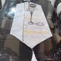 رانر میز غذاخوری  135در45 پتینه ترکیبی رنگ طوسی،طلایی