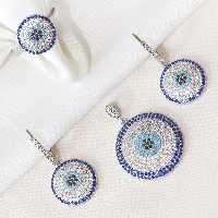 نیم ست نقره میکرو رنگی طرح چشم نظر  کد S-10203-14