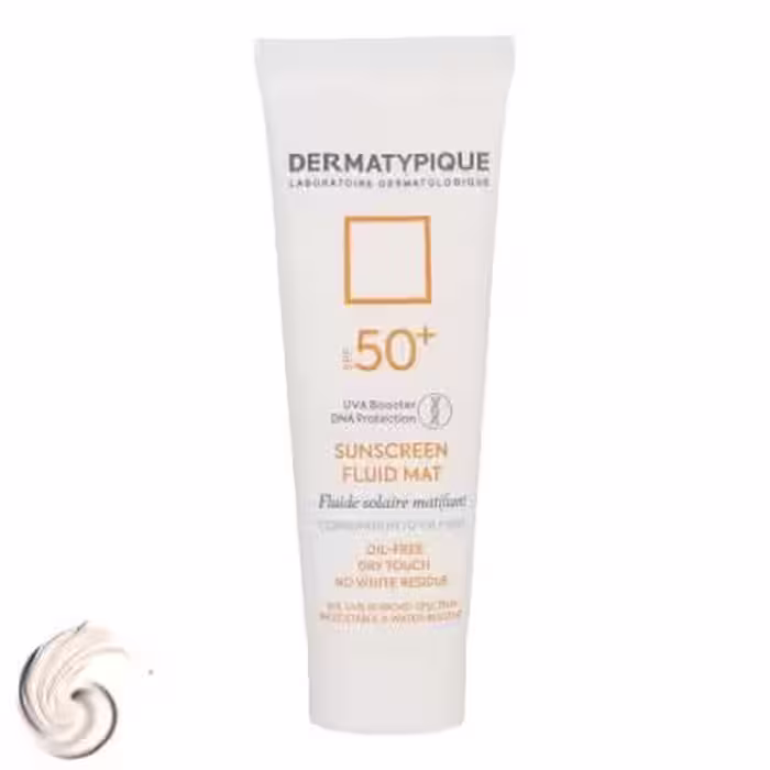 فلوئید ضد آفتاب بی‌رنگ درماتیپیک  SPF50 مدل SFM، مناسب پوست‌های چرب، حجم 50 میلی‌لیتر