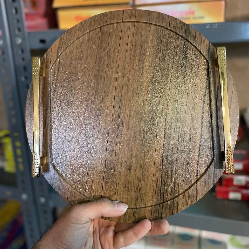 سینی گرد دسته طلایی
