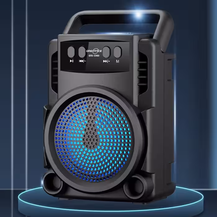 اسپیکر قابل حمل بلوتوثی و  رم و فلش خور  با صدا و کیفیت عالی مدل GTS-1360 دارای رقص نور و قابلیت پخش رادیو GREATNICE