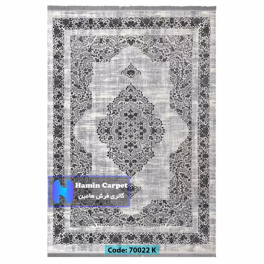 فرش 4 متری 700شانه تراکم 2100 برجسته مدل وینتیج طرح ترنج دار نقره ای کد SZ70022K