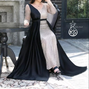 پیراهن مهمانی زنانه حریر شاین برجسته و ساتن مدل آیلار
