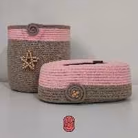 ست کاور دستمال کاغذی و  سطل زباله قیطانی