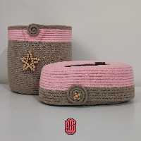 ست کاور دستمال کاغذی و  سطل زباله قیطانی