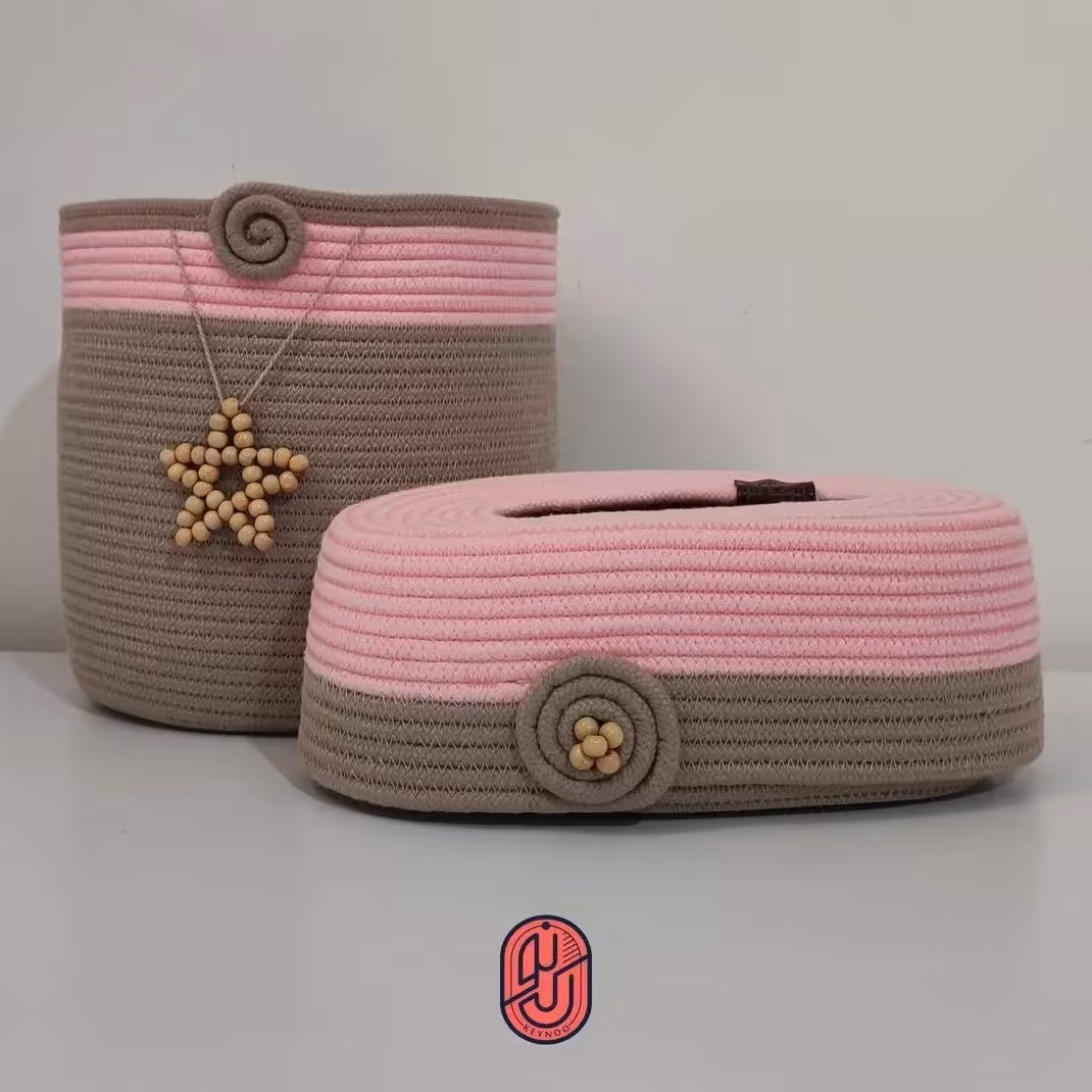 ست کاور دستمال کاغذی و  سطل زباله قیطانی