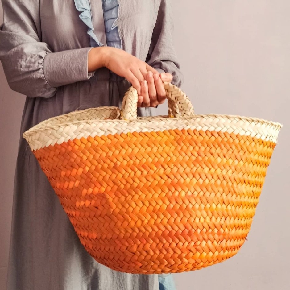 سبد حصیری زنبیل حصیری نارنجی