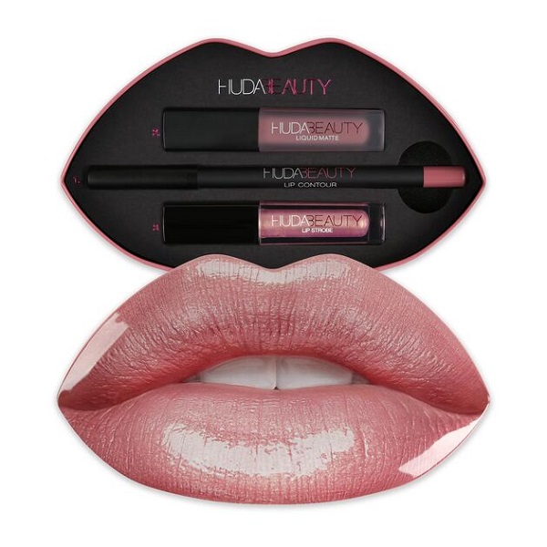 پک رژ لب مایع مات، رژ شاین‌دار و مداد لب هدی بیوتی HUDABEAUTY اصل