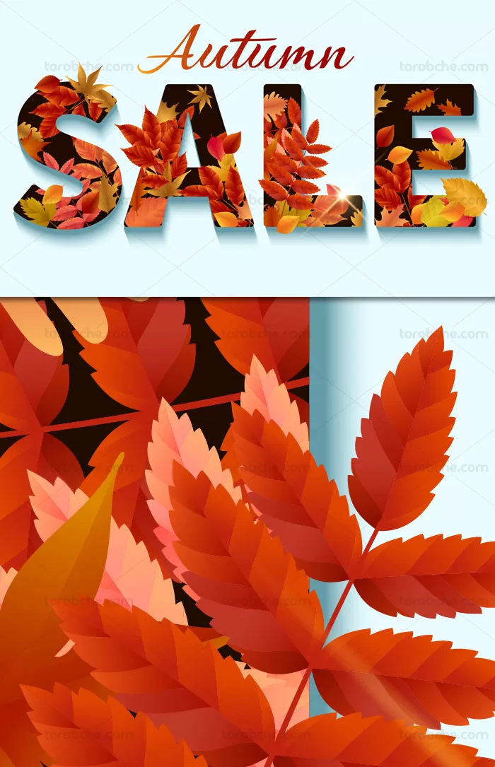 وکتور تایپوگرافی فروش با تم برگ های پاییزی - گرافیک با طعم تربچه