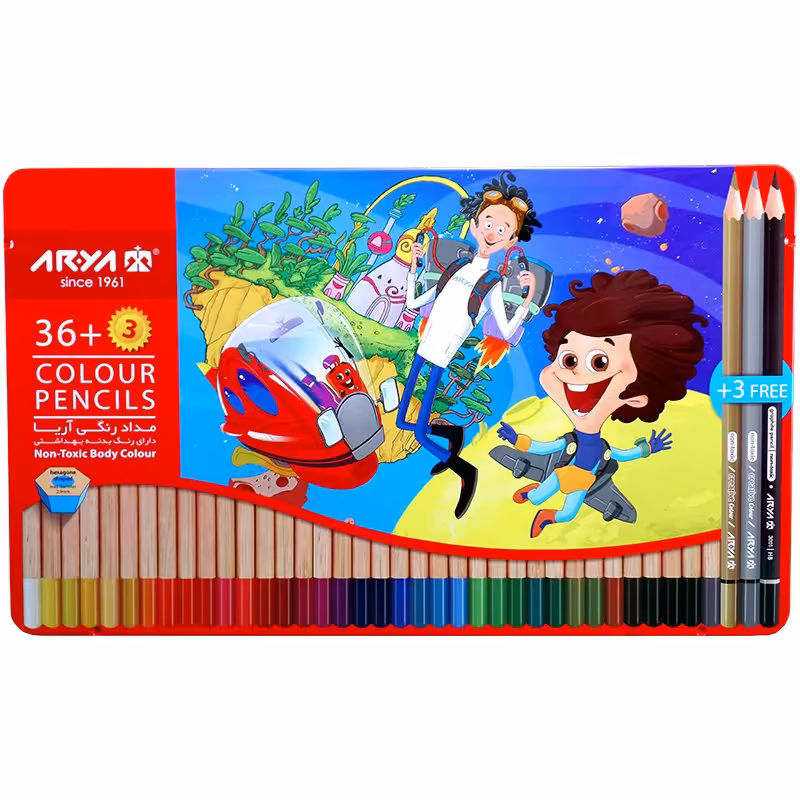 مدادرنگی 36 رنگ  آریا  جعبه فلزی