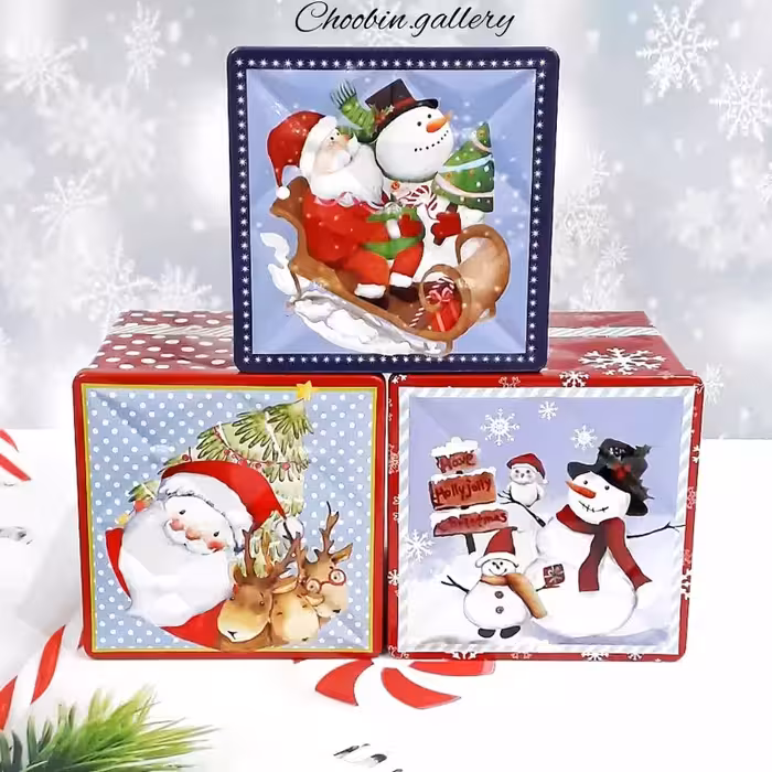 باکس هدیه فلزی مکعبی طرح کریسمسی