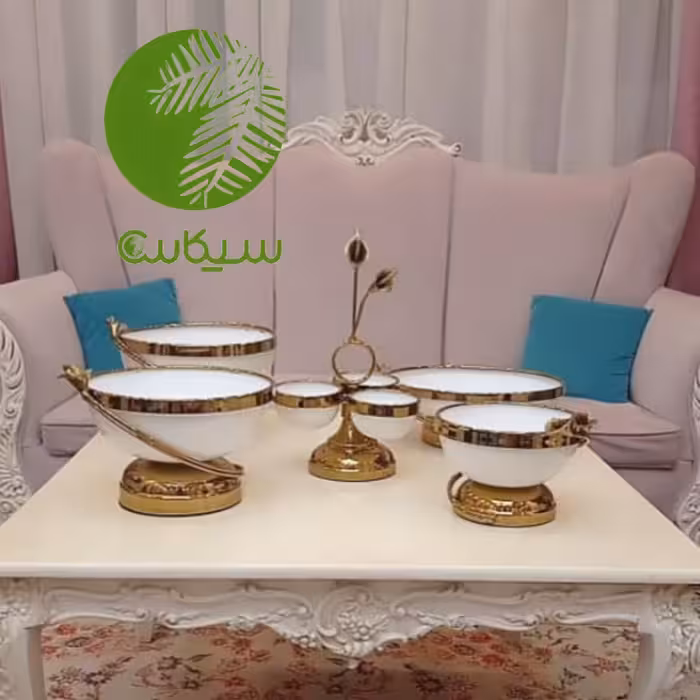 ظروف پذیرایی ست پنج تکه لیلیوم در رنگ طوسی، سفید،کرم،مشکی نقره کد 2