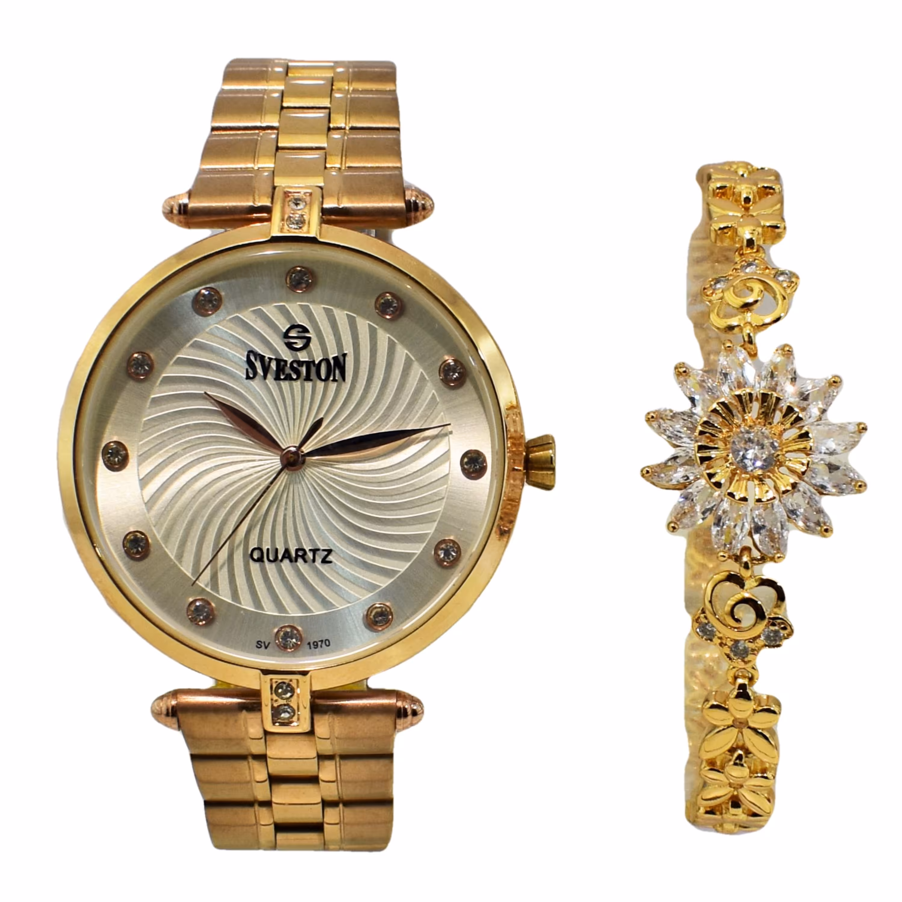 SVESTON NO  SV 1970  ست ساعت و دستبند زنانه جدید  ساخت ژاپن رنگ زیبای رزگلد