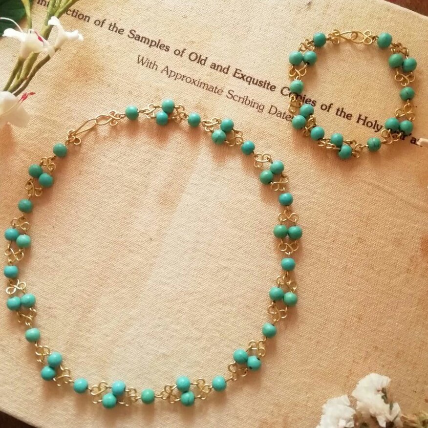 نیم ست  هنر دست گردنبند و دست بند فیروزه