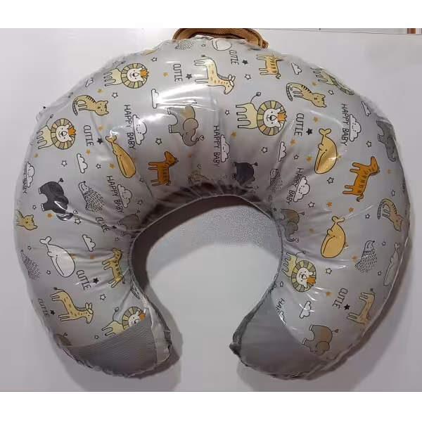 بالش شیردهی C شکل طرح حیوانات رنگ طوسی