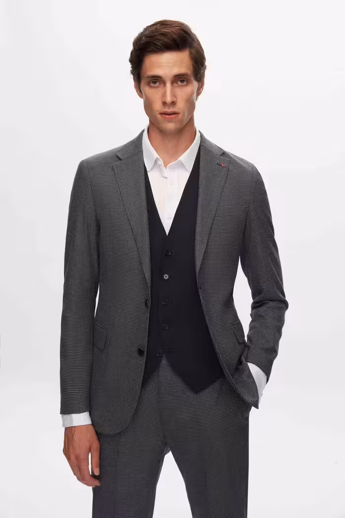 کت وشلوار آبی مردانه یقه مونو SLIM FIT NAVY با تیم ویسکوز ترکیبی D&#039;S Damat